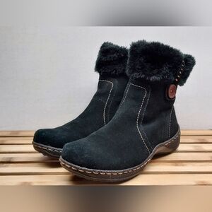 St.John's Bay Womens | Black | Leather Suede Ankle Zip Winter Boots Size 9